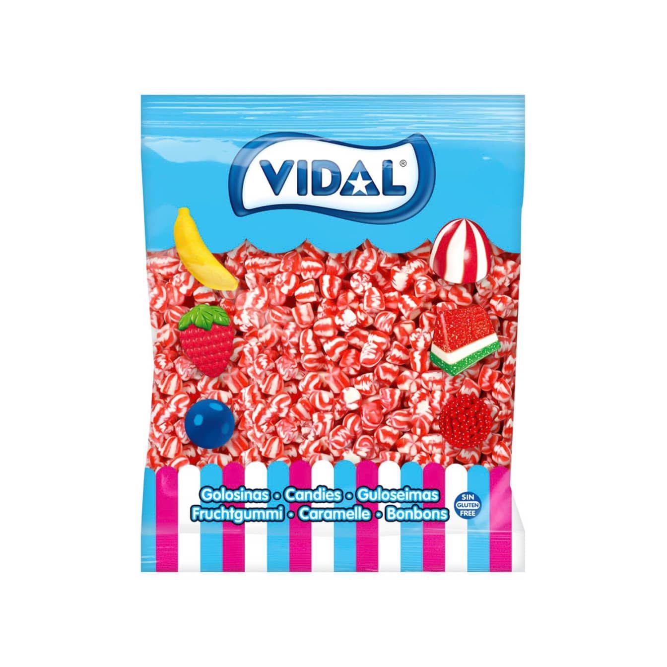 Vidal Mini Besos Twist bolsa 1 Kg - Irresisitibles Besos Twist de Vidal - Son bonitos, coloridos y están riquísimos - Golosina blanda sabor fresa nata en tamaño mini - Sin Gluten y sin Grasa
