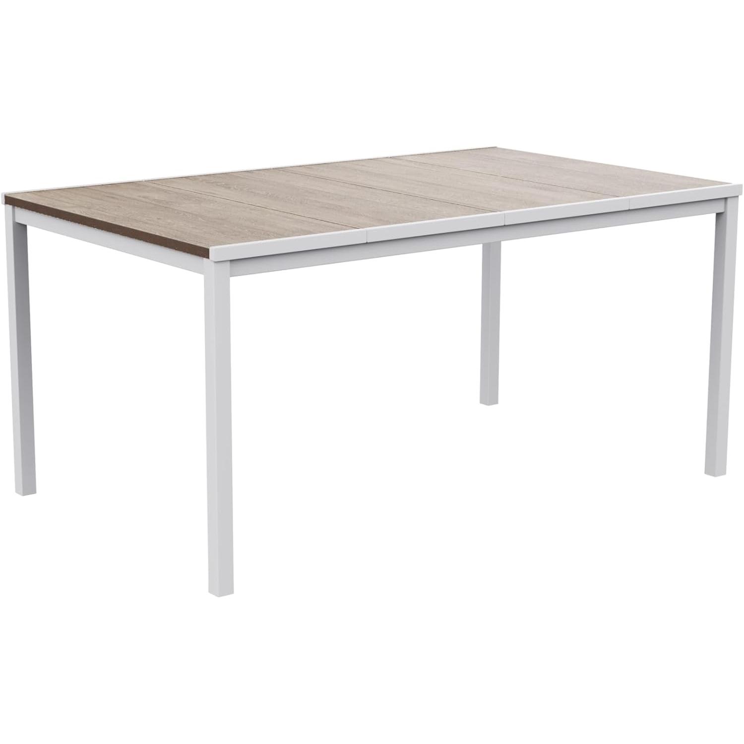 Keter Avon - Mesa Comedor Rectangular Exterior, jardín, terraza, 159 x 95 x 75 cm, 6 Personas, Resina, Tablero imitación Madera, Marco Blanco