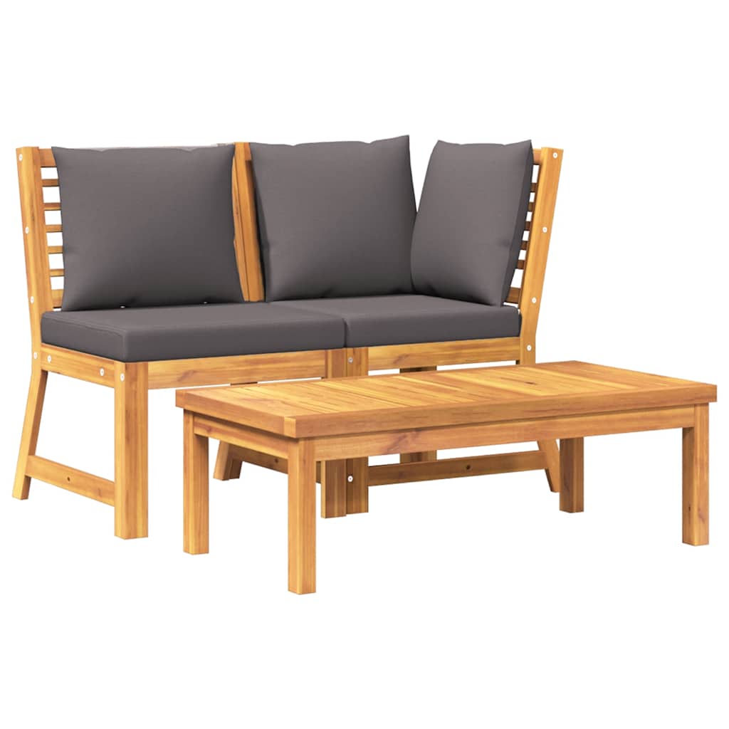 vidaXL Muebles de jardín 3 pzas madera de acacia y cojines gris oscuro