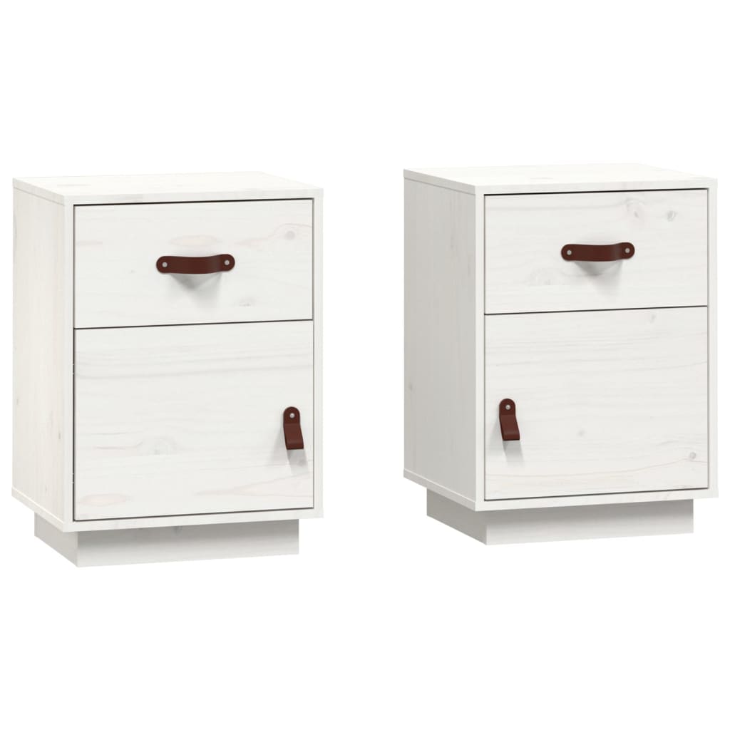 Vidaxl Mesitas de Noche 2 Unidades Madera Maciza de Pino 40x34x55 Cm Natural, Blanco, Gris – Mesitas de Noche Dormitorio