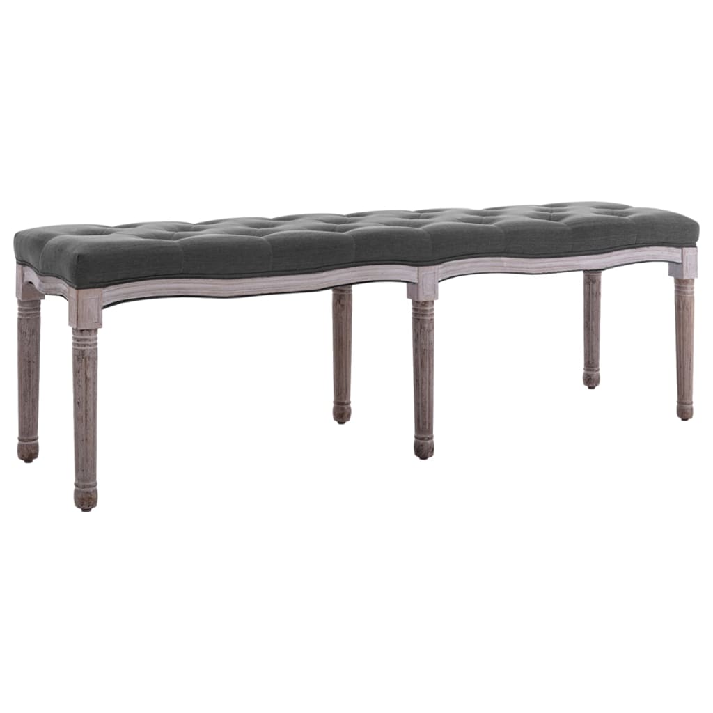 vidaXL Banco de madera maciza y lino 150x40x48 cm en color Blanco crema/Gris oscuro