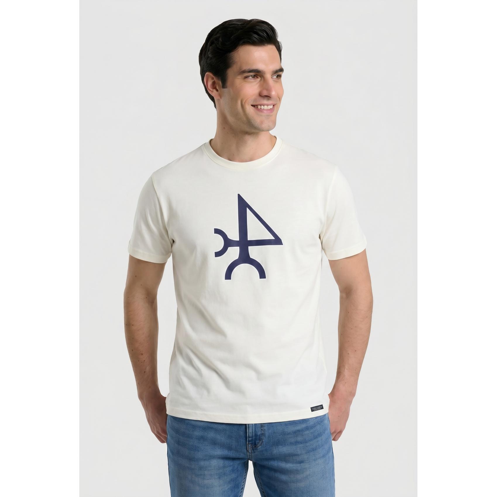 Camiseta Valecuatro logo color blanco roto