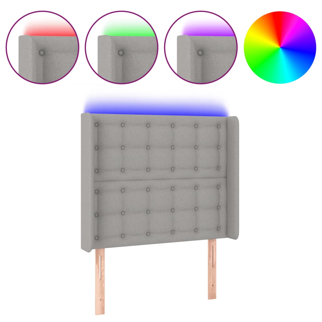 vidaXL Cabecero con LED de tela gris claro 83x16x118/128 cm