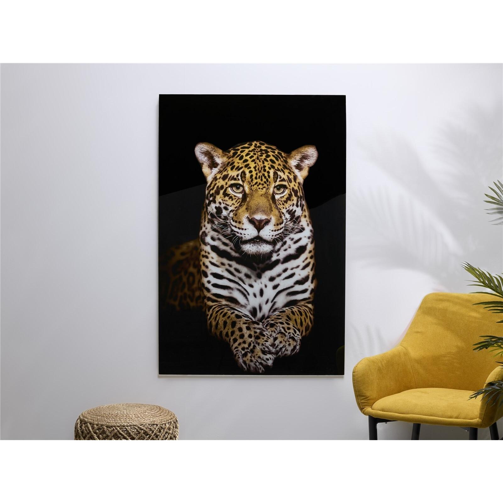 Cuadro cristal impr. leopardo fondo negro 80x120 cms. 80x1x120 cms. El mejor complemento para tu hogar.
