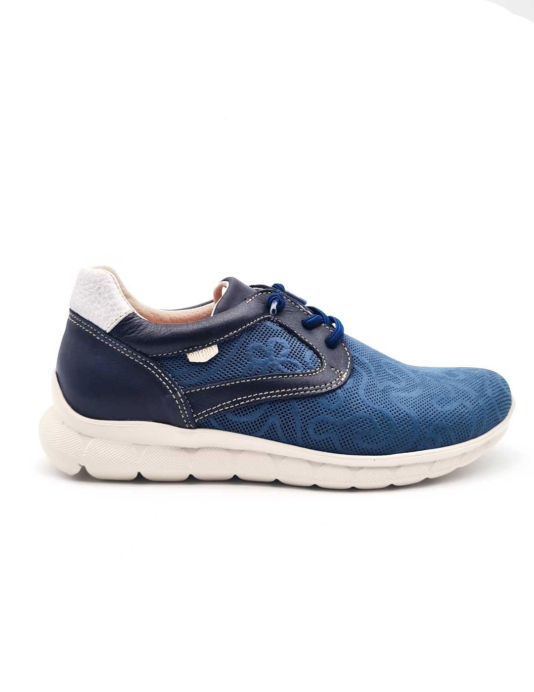On Foot - On Foot Zapato Deportivo Mujer 40111 Azul Marino Confort Elástico Diseño Floral Piel Extraíble