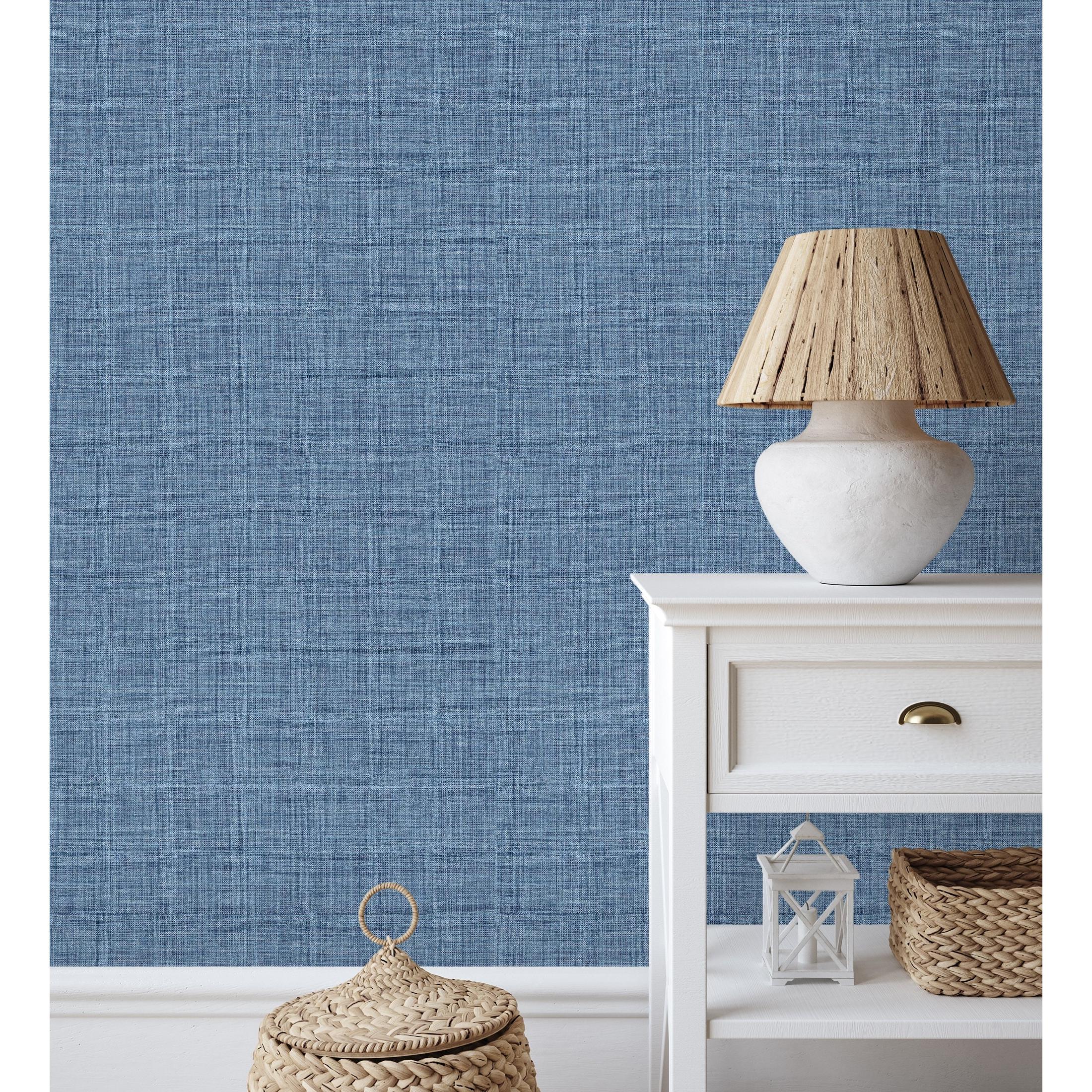 Papel pintado vinílico ecológico efecto tela baquera jaspeada color azul en relieve - Amy Texture 681432 de GAULAN - Rollo de 10 m x 0,52 m