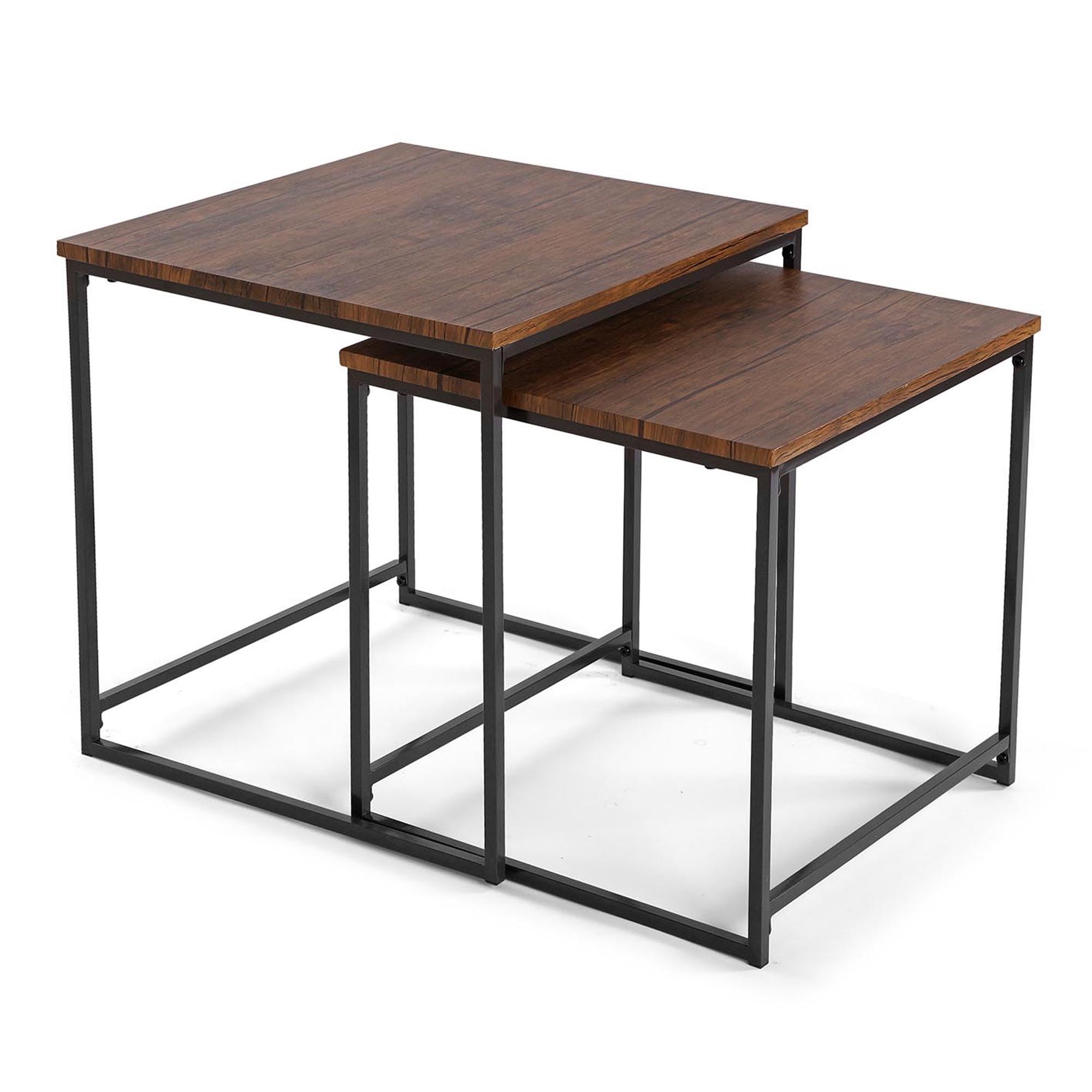 TIENDA EURASIA - Set de 2 Mesas Auxiliares, Madera y Metal, Apilables, 50x50x50 cm