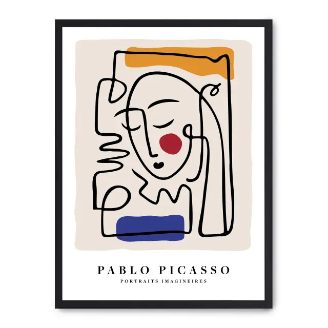 Cuadro picasso portraits ix 30x40cm, Póster impreso en papel de primera calidad de 180gr, montado sobre marco de madera MDF acabado en negro., Arte - Pintores famosos - Picasso