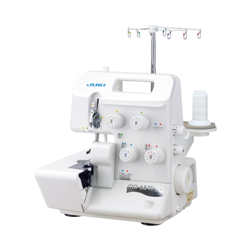 Remalladora Juki MO-654DEN de 2 agujas con overlock de 4/3/2 hilos, 1500 puntadas/min, transporte diferencial ajustable y enhebrado rápido