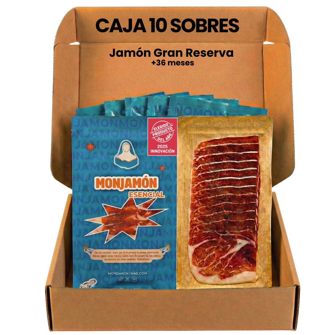 10 SOBRES JAMÓN GRAN RESERVA 24 MESES MONJAMON | ELEGIDO PRODUCTO DEL AÑO 2025 | Ibérico fuera de norma | 80g/ud | Producto Artesanal Curación Tradicional