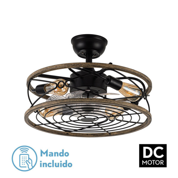 FABRILAMP Ventilador DC 4xe27 Arcadia Negro 8 Aspas Transparentes 31/40x50x50cm 6 Velocidades C/remoto Y Temporizador