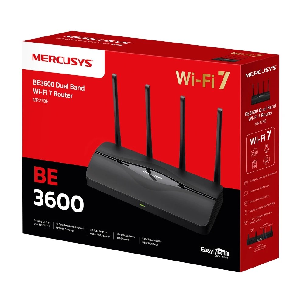 Rúter Doble banda (2,4 GHz / 5 GHz) Mesh Mercusys MR27BE  | Negro