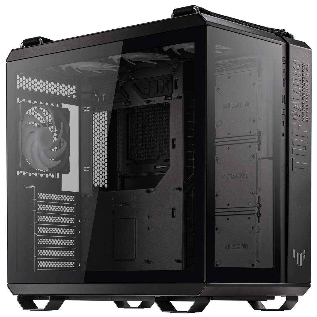 ASUS TUF Gaming GT502 Plus Black - Chasis Gaming ATX (diseño de Doble cámara, Zonas de refrigeración Independientes, Paneles Laterales sin Herramientas, USB 3.2 Gen 2 Tipo-C, Ventiladores ARGB)