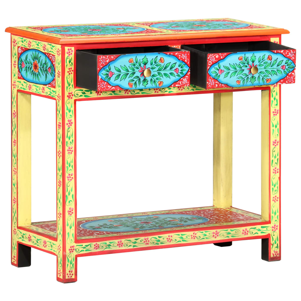 Vidaxl Mesa Consola Pintada a Mano Madera Maciza de Mango 80x35x75 Cm