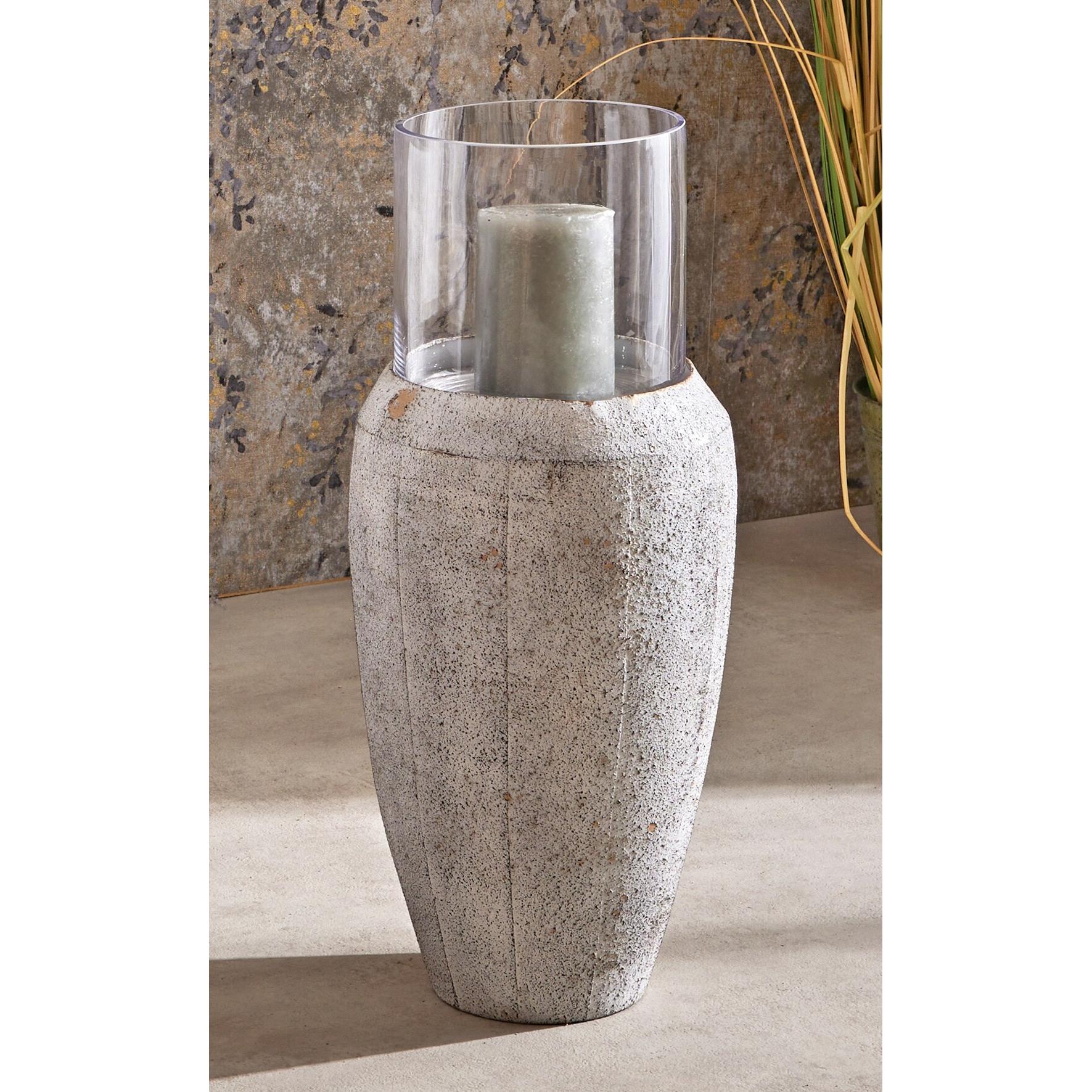 Farol metal blanco jaspeado oro 62 cms. 27dx62 cms. El mejor complemento para tu hogar.