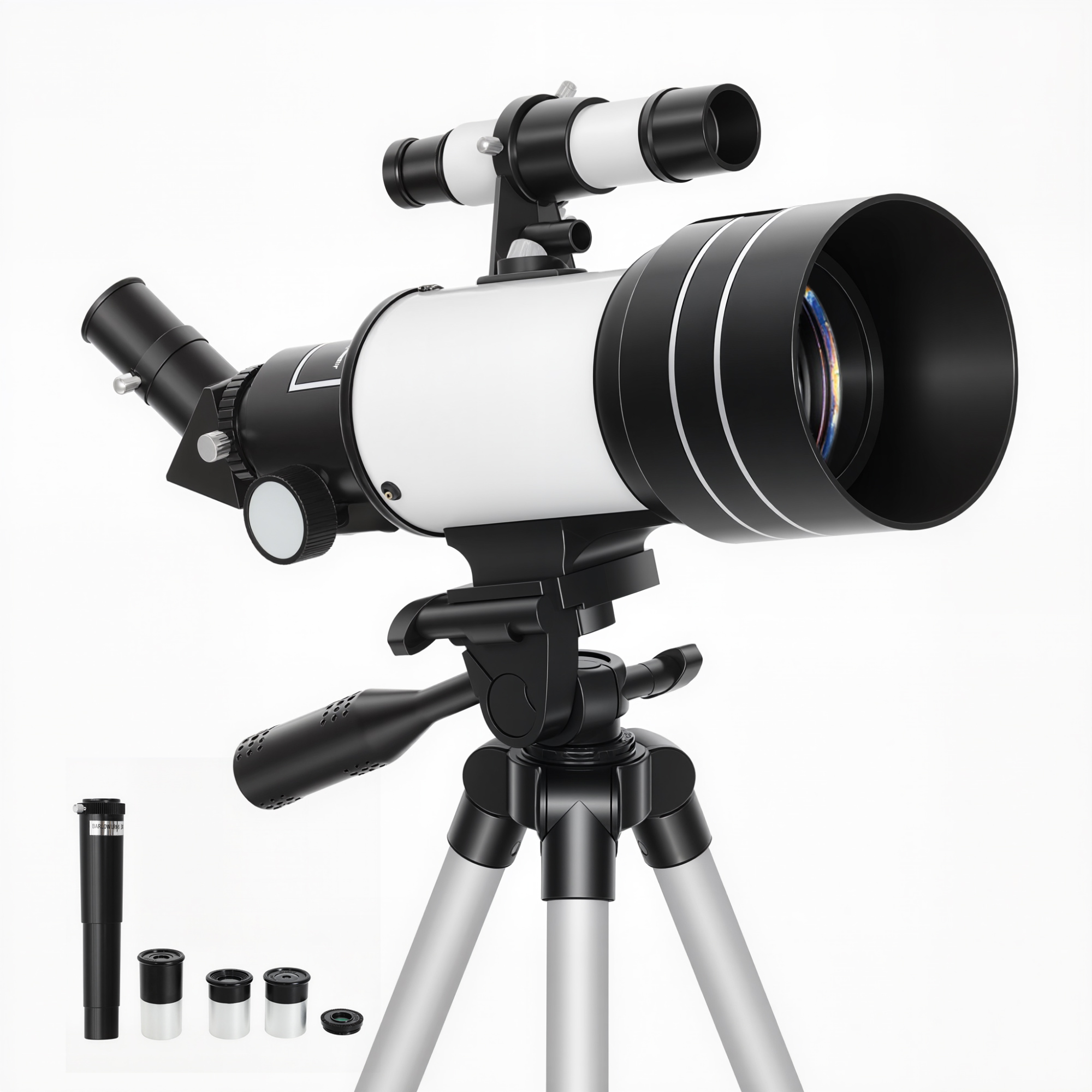 Outsunny Telescopio Astronómico para Adultos y Principiantes, Apertura de 70 mm, 30X-300X, 300 mm Telescopio Refractor Astronómico Portátil, con Lente Barlow 3X, Nivel y Trípode Ajustable de Aluminio