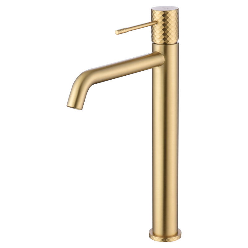Imex Génova BDG053-3OC grifo monomando alto para lavabo de latón con acabado en oro cepillado