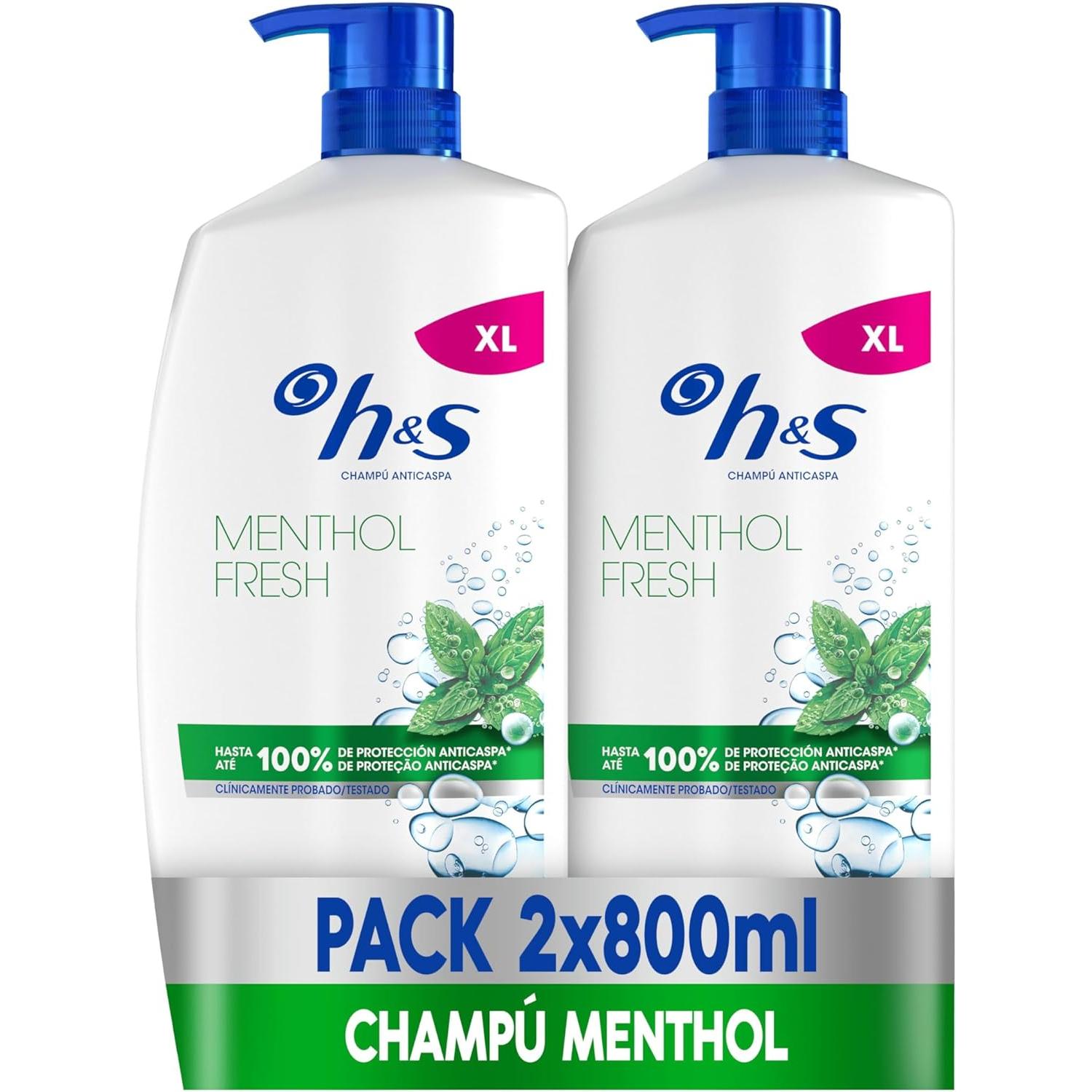Champú Anticaspa H&S -  2 x 800 ml con Dispensador. - Menthol Fresh - Champú Anticaspa Frescor - Aroma a Mentol