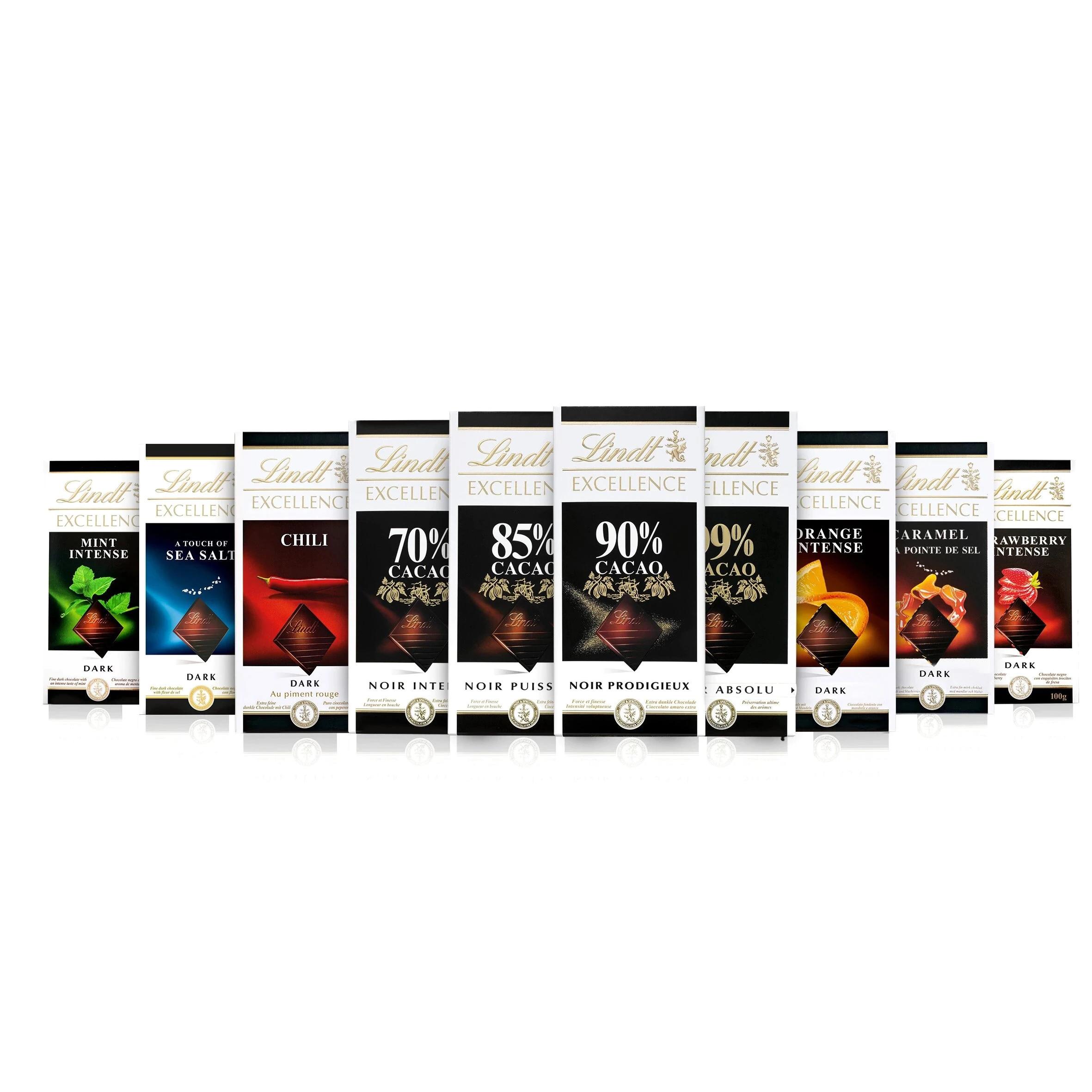 Tabletas Lindt pack de 10 unidades surtidas con 4 sabores aleatorios de 100gr - Tabletas lindt de 70% cacao, naranja, sal, menta intensa, 80% cacao y muchos mas sabores con la calidad Lindt de siempre