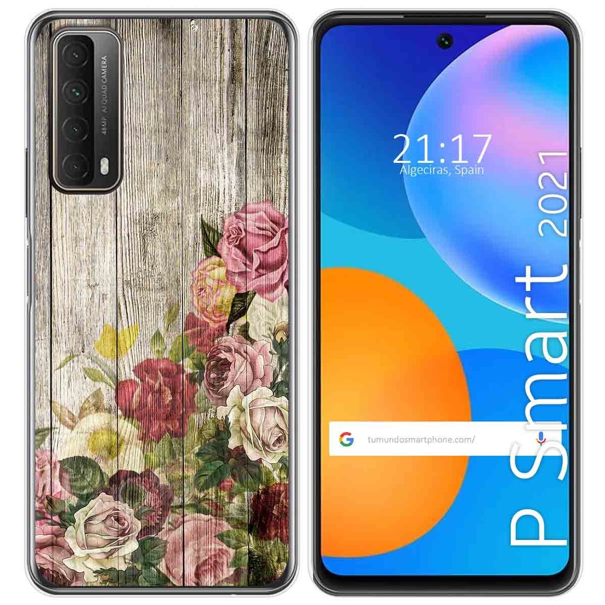 Tumundosmartphone Funda Gel Tpu para Huawei P Smart 2021 diseño Madera 08 Dibujos