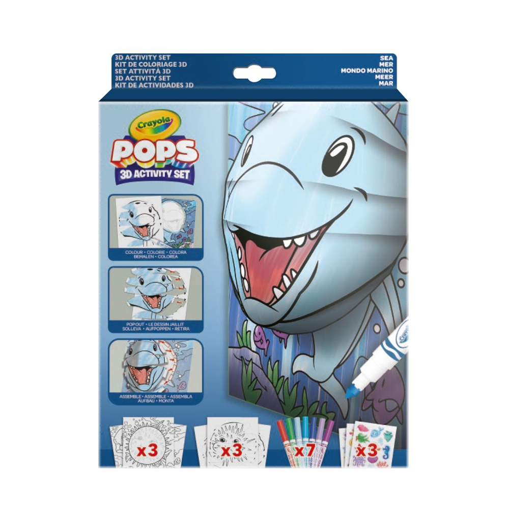 Actividades 3D Color Pops Sea set con 3 fondos, 3 hojas 3D, 7 rotuladores, 3 hojas adhesivas y cinta adhesiva. 29x22x2,6 cm (Crayola 04-2805)