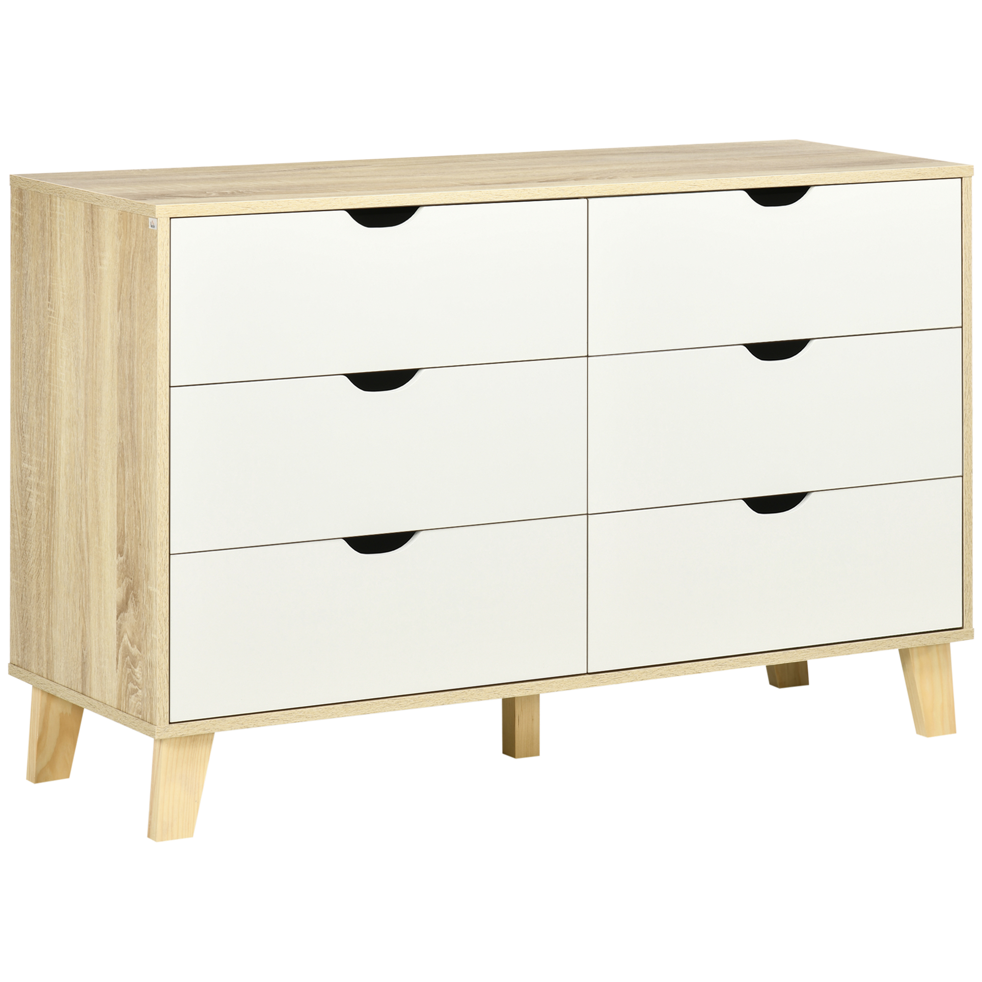 HOMCOM Cómoda con 6 Cajones Cajonera de Armario Mueble Organizador con Cajones para Cocina Dormitorio Salón Estudio Estilo Moderno Antivuelco 120x40x76 cm Blanco