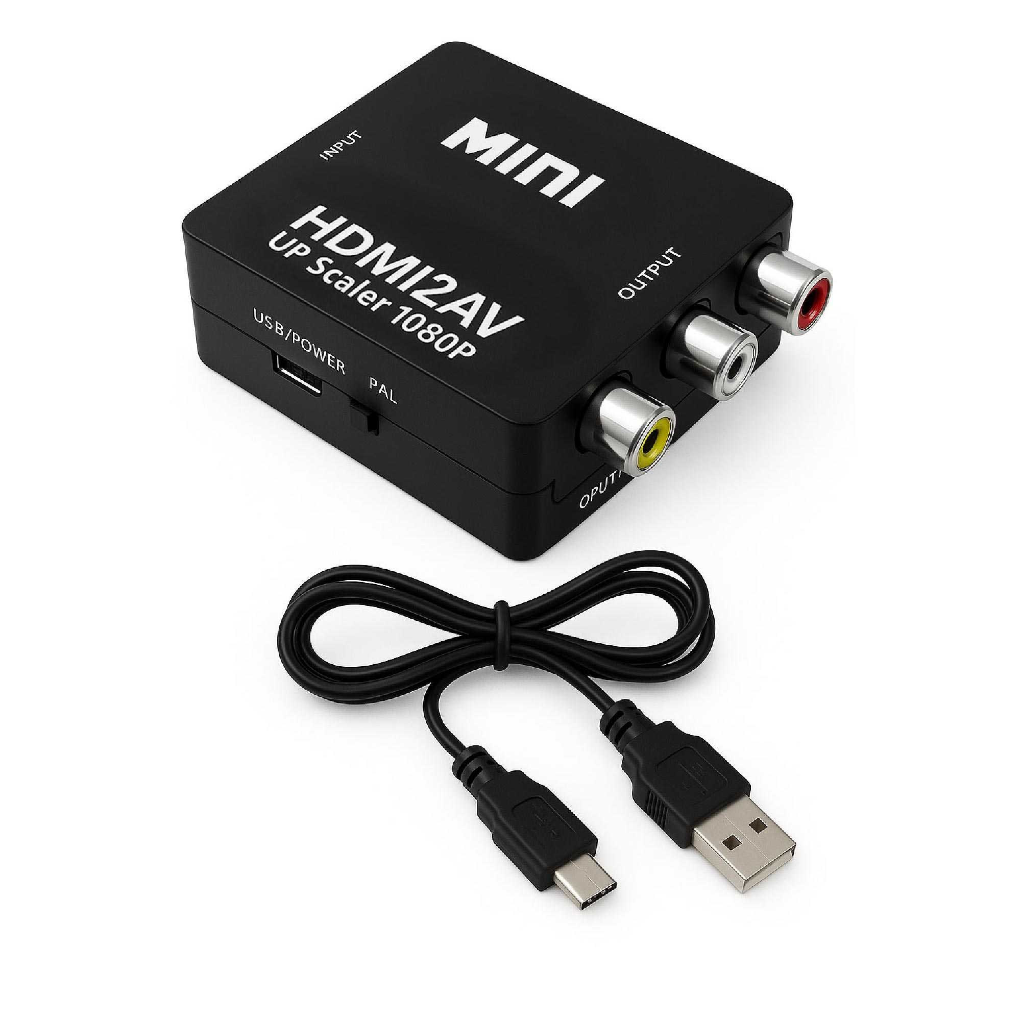 Ociodual Adaptador Conversor de HDMI a AV Soporte Full HD Negro para PC TV Portátil Televisor Convertidor Transformador HDMI2AV RCA Audio Video Resolución 1080p