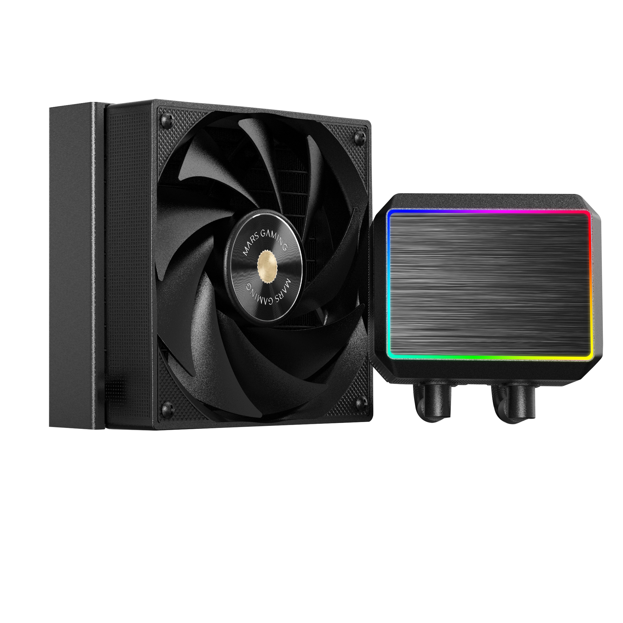 Mars Gaming ML-PROII120 Refrigeración Líquida AIO 300W TDP, Bomba 4ª Gen Opti-Chamber Base de Cobre y Microcanales, 1x Ventilador 120mm FDB, Bloque de Aluminio Cepillado con FRGB Lineal, Kit Ventilación PC Negro o Blanco