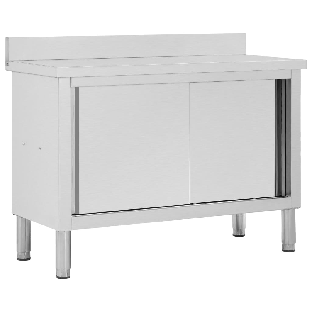 vidaXL Mesa de Trabajo Puertas Correderas Acero Inoxidable Dimensiones 100 x 50 x (95-97) cm, 120 x 50 x (95-97) cm