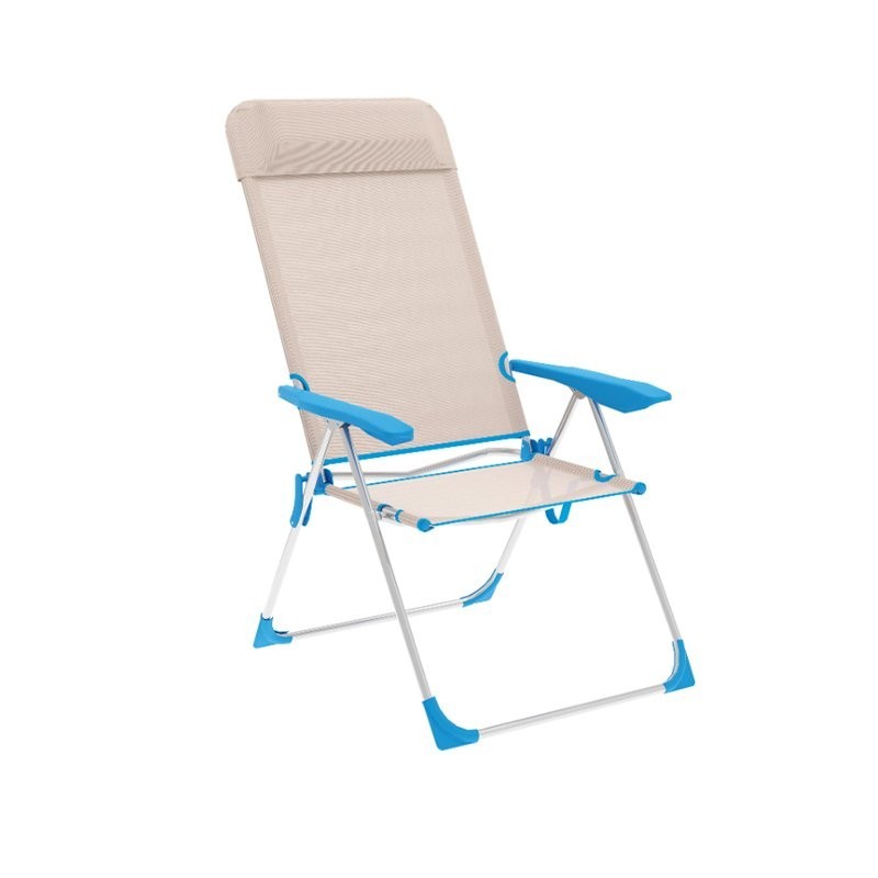 Marbueno Silla Plegable 5 Posiciones Aluminio con Cojin Beige/Azul