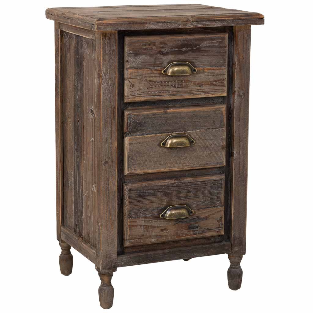 Wonderlust Deco - Mesita de madera 3 cajones 48x38x76,5h cm Marrón 48x38x76,5h cm