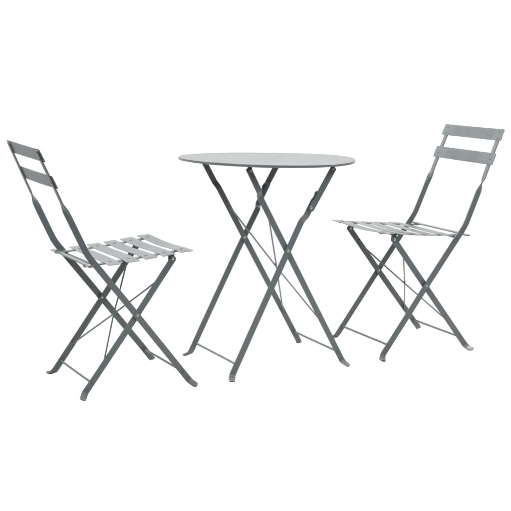 vidaXL Mesa y sillas bistró de jardín 3 piezas acero en color Gris/Blanco/Negro | cómodas modernas ergonómicas para comedor cocina salón hogar