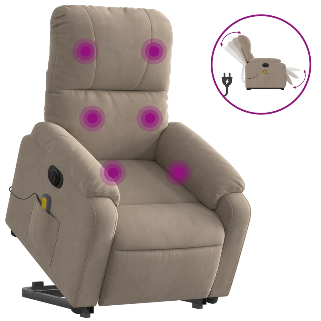 vidaXL Sillón masaje eléctrico reclinable elevable tela gris taupe