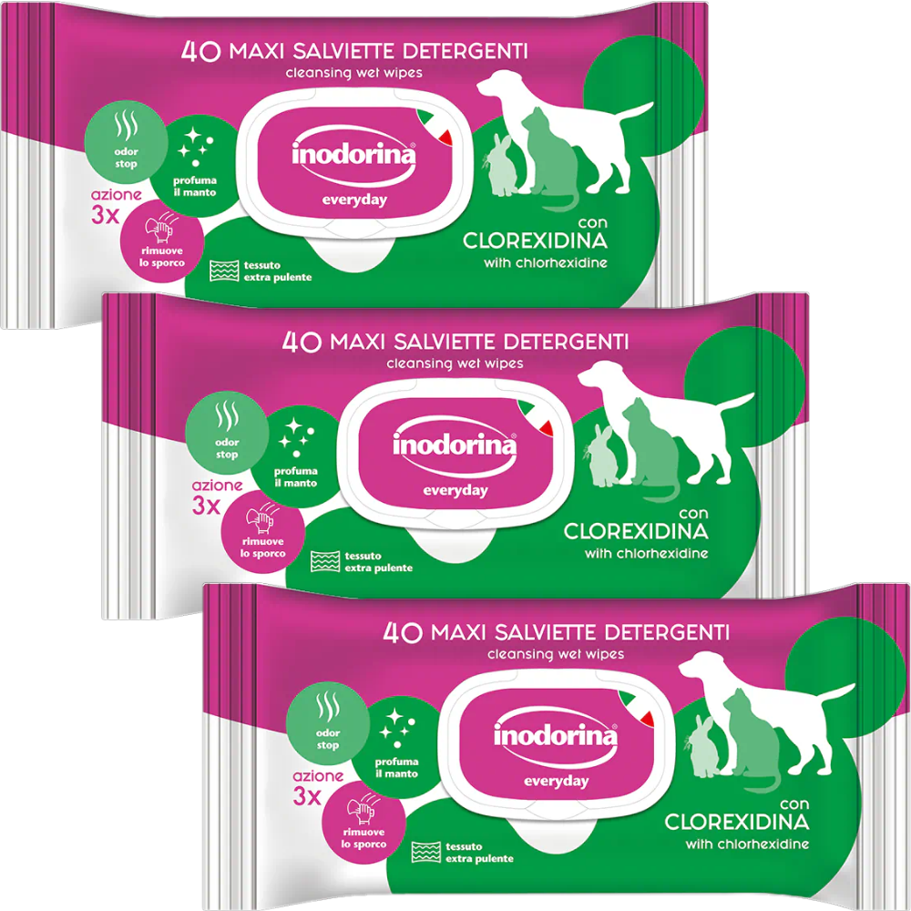 Inodorina 40 Toallitas con Clorexidina - Limpieza Antibacteriana y Cuidado para Mascotas