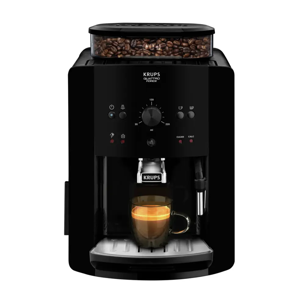 Krups Roma_ Cafetera superautomática_ Depósito de agua 1_7 L_ 3 niveles de temperatura_ 3 niveles de intensidad_ 15 bares_ Molinillo cónico de metal_ Panel de control fácil_ Negra_ EA810870