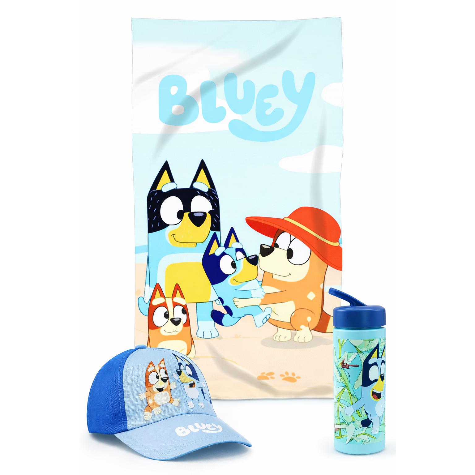 Pack Playa Niño 3 en 1 Toalla Microfibra 140x70 Secado Rápido + Gorra Ajustable + Botella 410ml Set Verano Infantil Piscina Playa Regalo Niños Pokémon Minecraft Stitch Frozen Bluey Dragon Ball Sonic