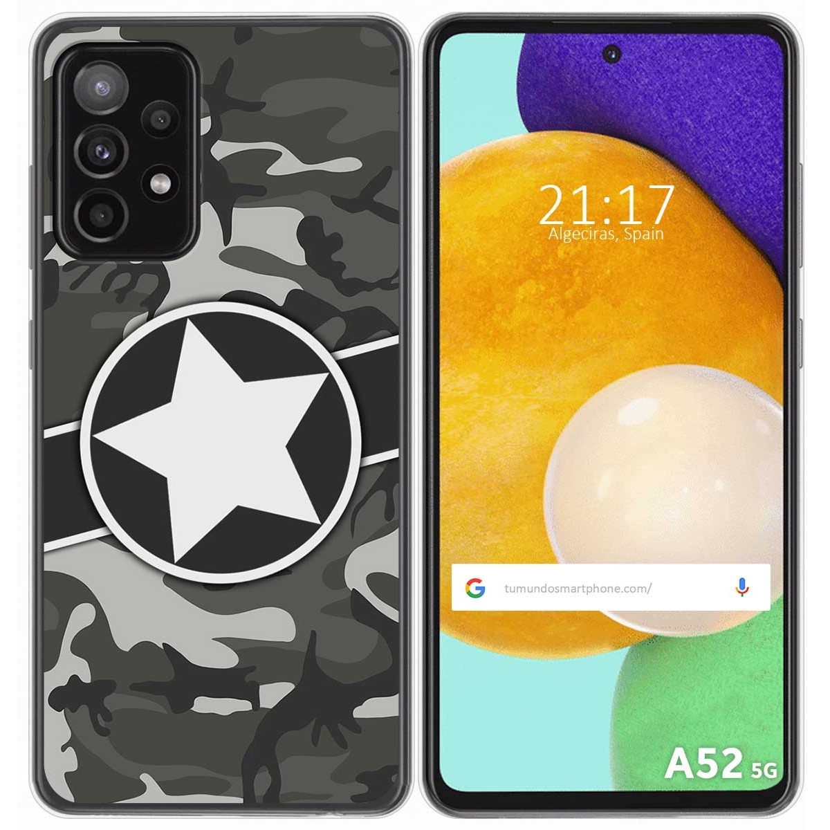 Tumundosmartphone Funda Gel Tpu para Samsung Galaxy A52 / A52 5G / A52s 5G diseño Camuflaje 02 Dibujos