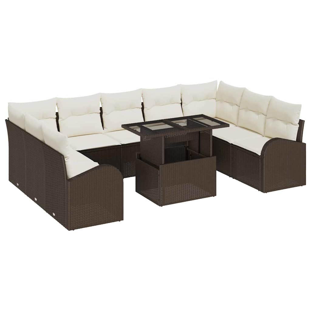 vidaXL Conjunto de sofá de jardín con almohada 10 pcs Marrón y crema