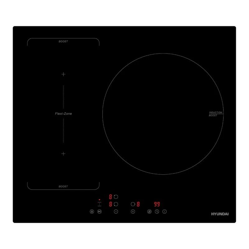 Placa de Inducción Flex 59cm HYUNDAI HIFZ360032  | 3 Zonas, Fuego 32cm, 7200W, Cristal negro, Doble Flexizone, Stop&Go, Booster