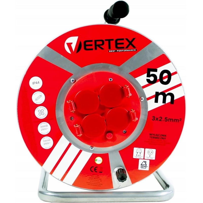 VERTEX PB50METAL Cable de extensión 50 m 3x2,5 mm 3000 W IP44 Negro