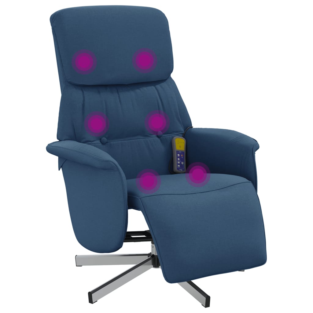 vidaXL Sillón reclinable de masaje con reposapiés tela azul