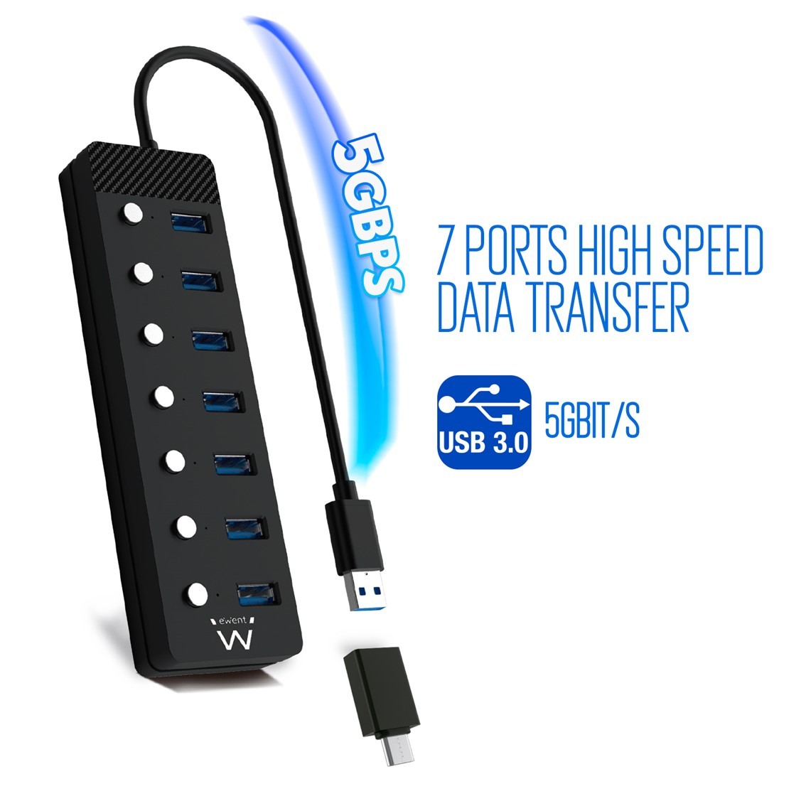 Hub ewent 7 puertos usb 3.0 interruptor - usb tipo a adaptador usb tipo c