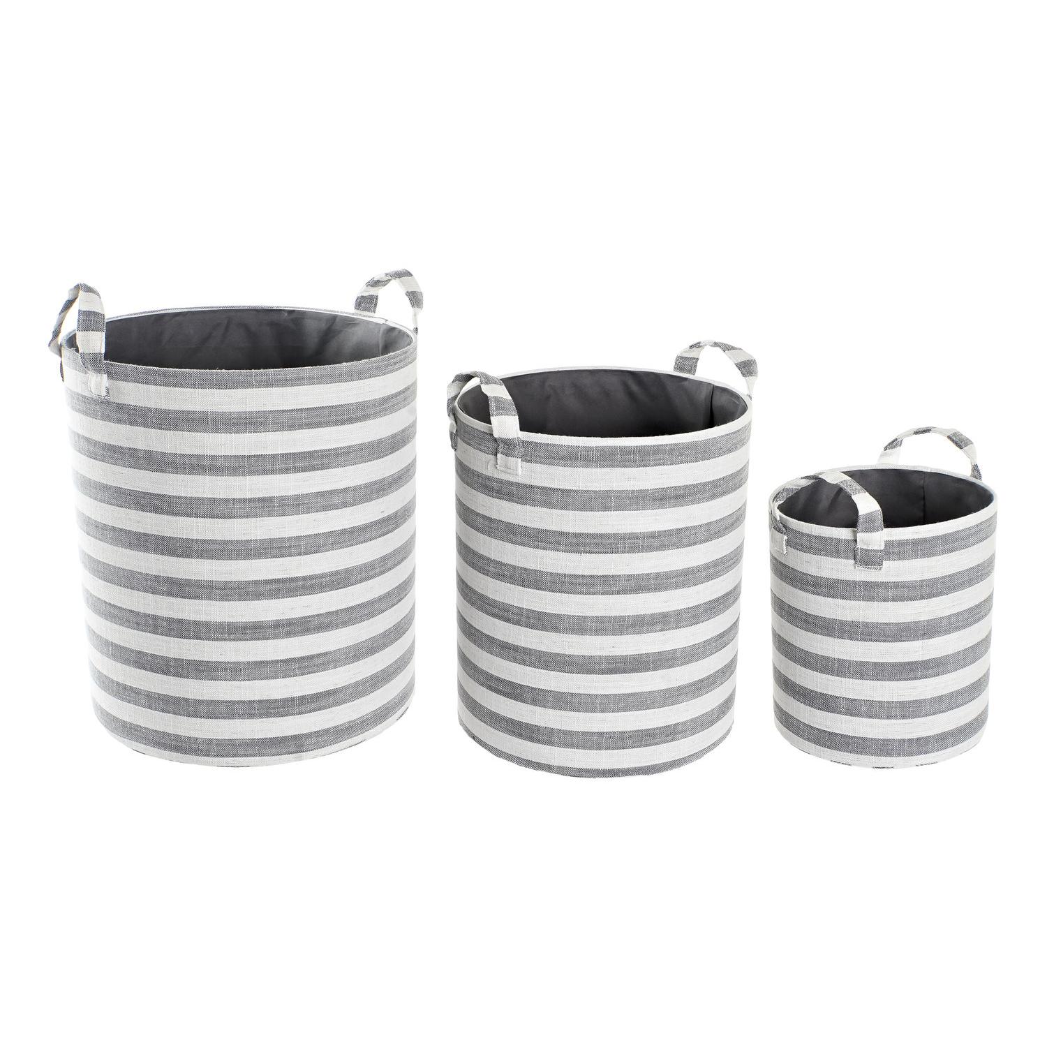 CESTA SET 3 ALGODON 35X35X40 RAYAS GRIS DC200606 - EL MEJOR COMPLEMENTO PARA TU HOGAR FIJALO