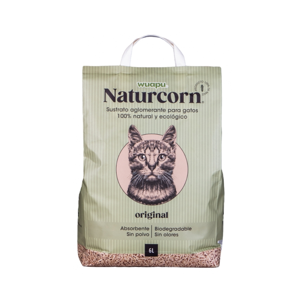 Wuapu - WUAPU - Naturcorn Original (6 Litros) - Sustrato Aglomerante para Gatos 100% Natural y Ecológico