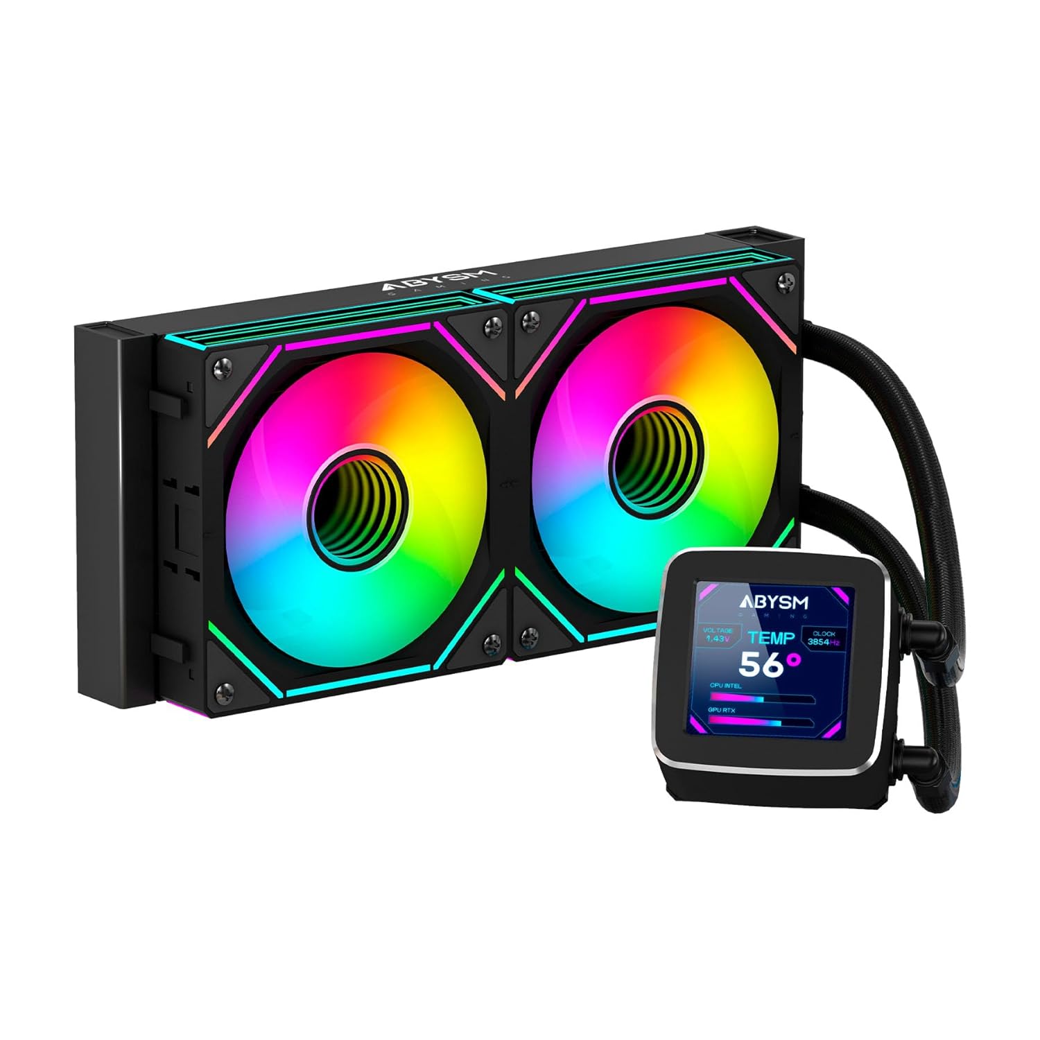 ABYSM Gaming Refrigeración Líquida OCEANIC 240 Black ARGB, con Pantalla LCD de 2,8’’ Personalizable, para Monitorear Temperatura del CPU, Velocidad de Ventiladores y Otros Parámetros