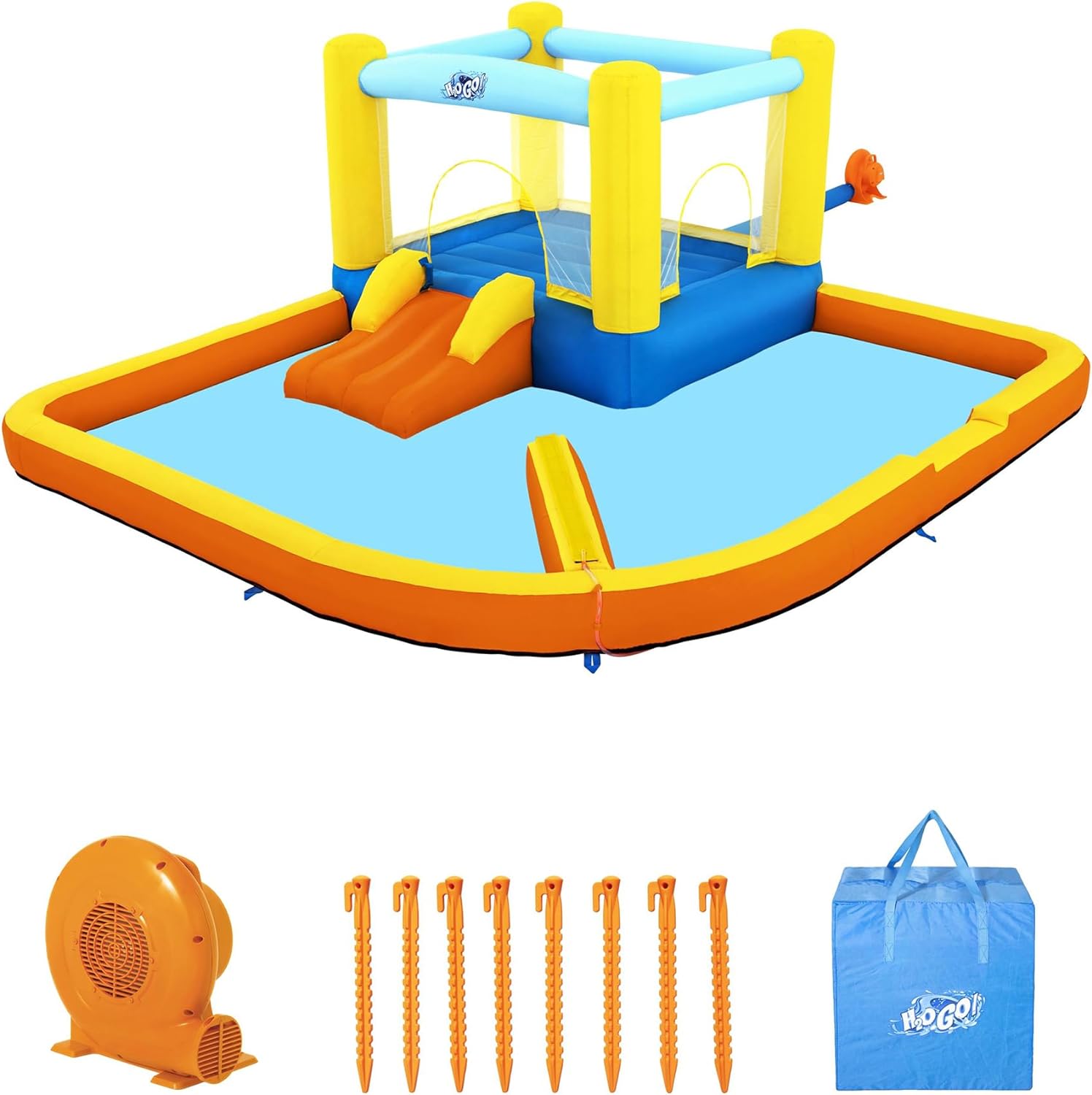 Bestway Parque Acuático Inflable Beach Bounce para Niños - Divertido Juego de Agua con Tobogán y Pared de Agua
