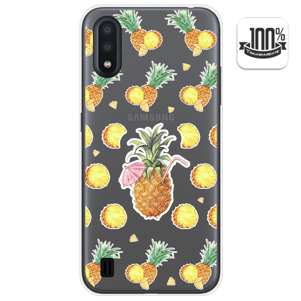 Tumundosmartphone Funda Gel Transparente para Samsung Galaxy A01 diseño Piña Dibujos
