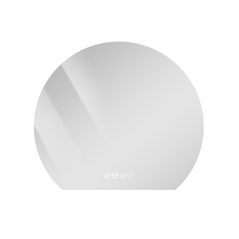 Miroir rond LED de salle de bain 80 cm avec fonction antibuée, horloge et affichage de la température