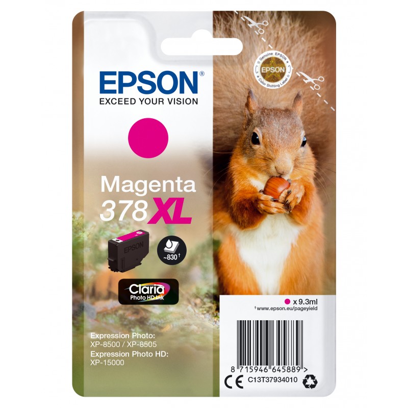 Epson - Squirrel Singlepack Magenta 378XL Claria Photo HD Ink C13T37934010