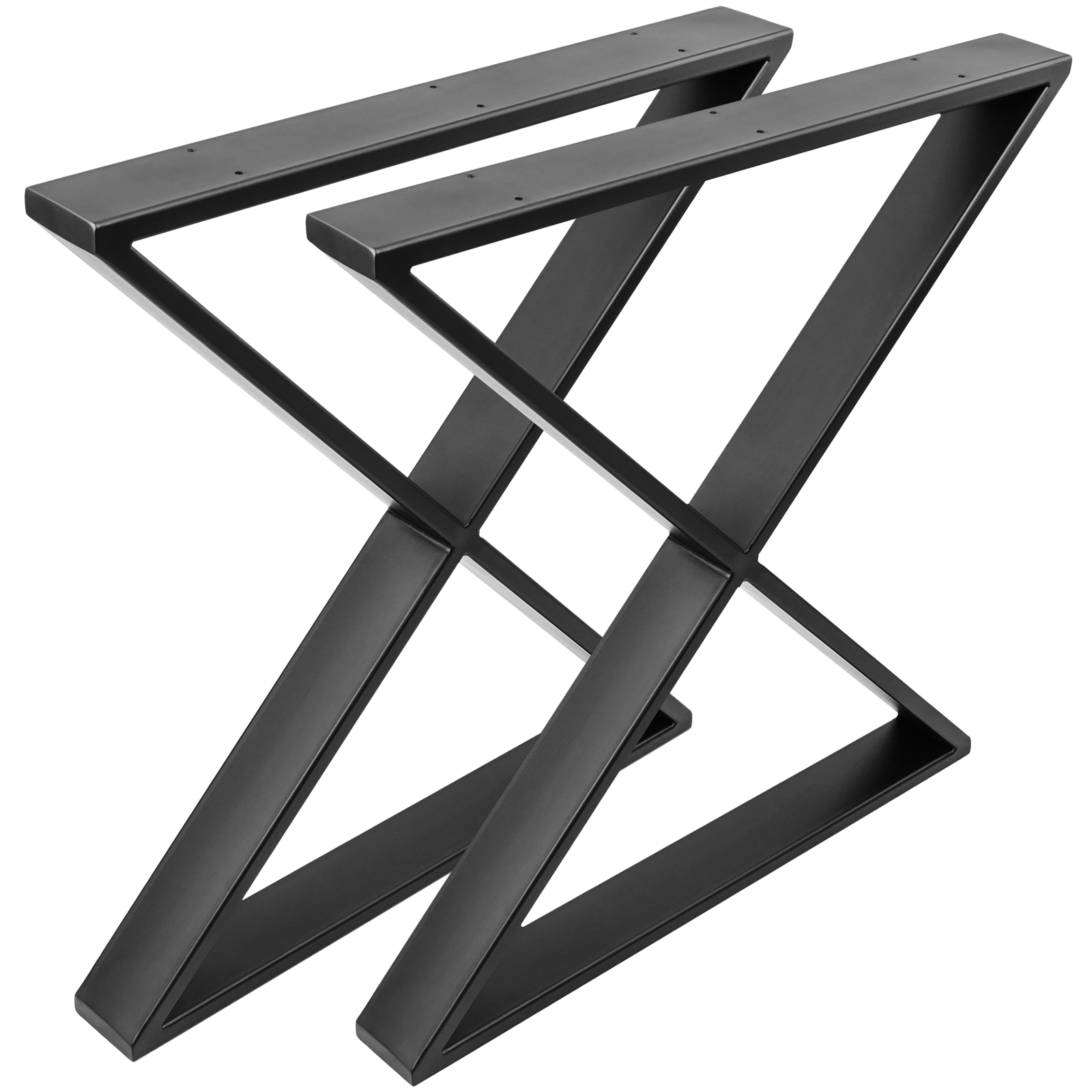 Pies en 'X' para mesa. Patas en acero negro 680 x 80 x 710 mm 2-pack con base horizontal - PrimeMatik